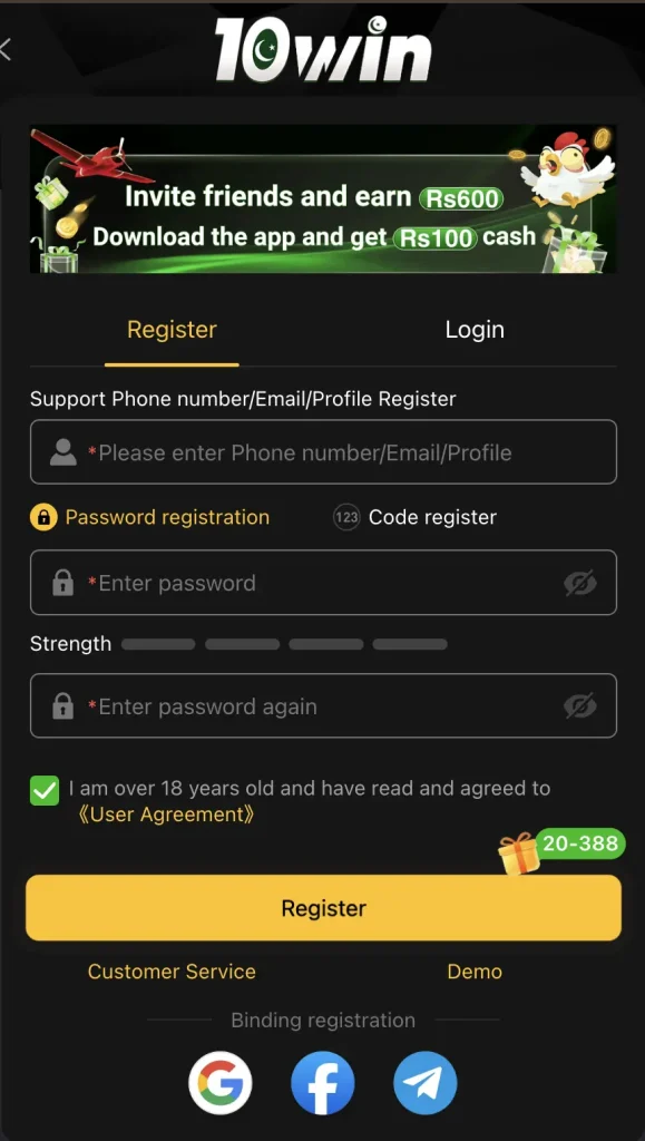 create a new game account on 10WIN