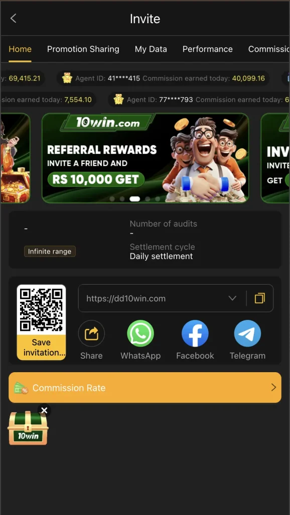 Reffer and earn from 10 win